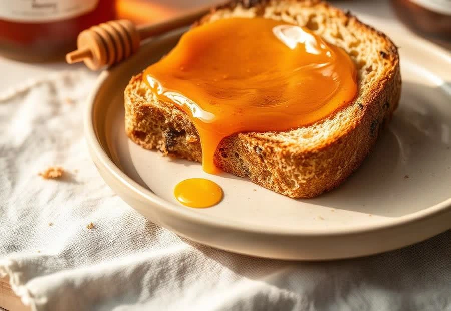 BGood honey spread spread thickly on warm toast