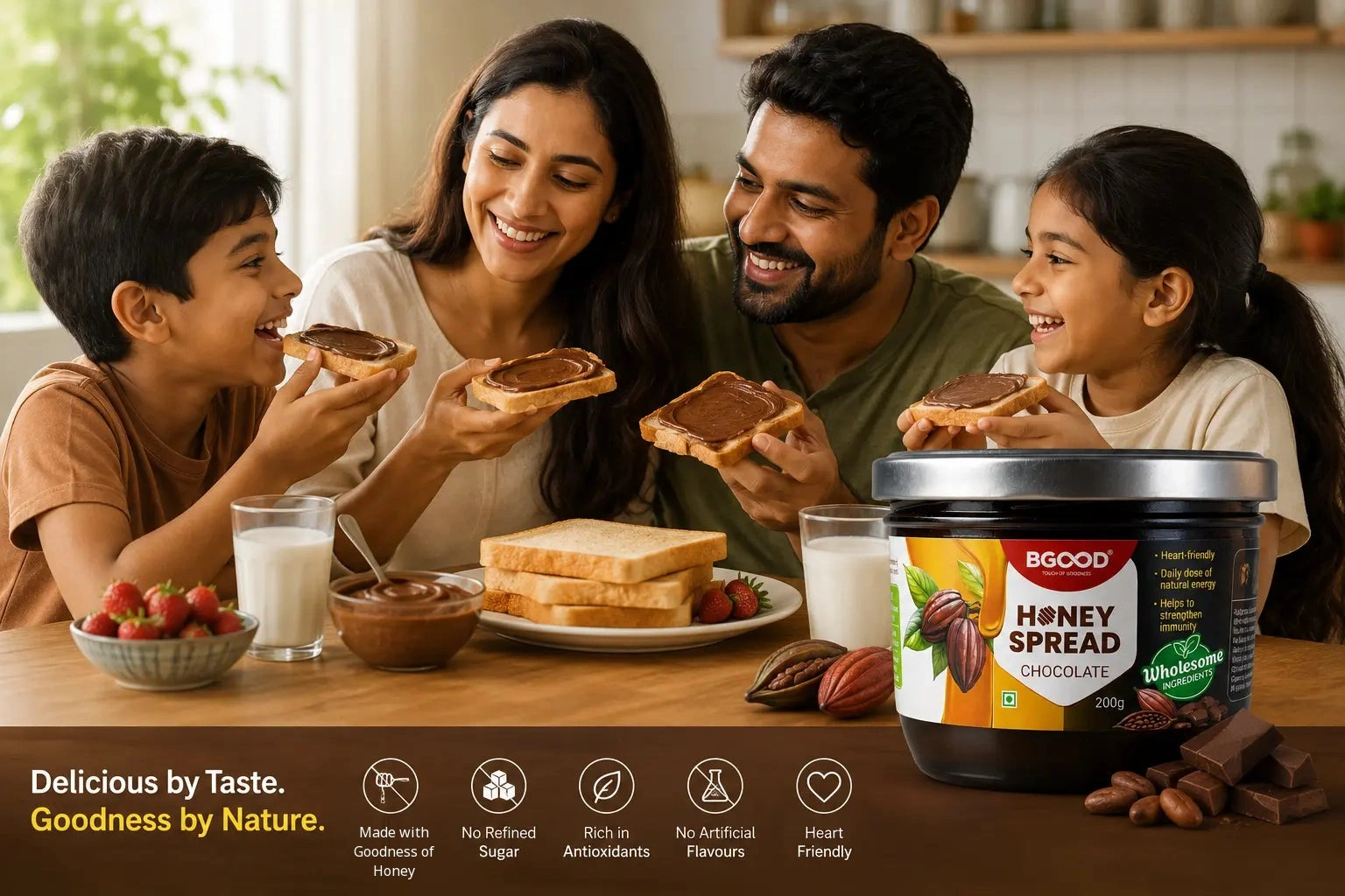 Family enjoying Chocolate Honey Spread on toast
