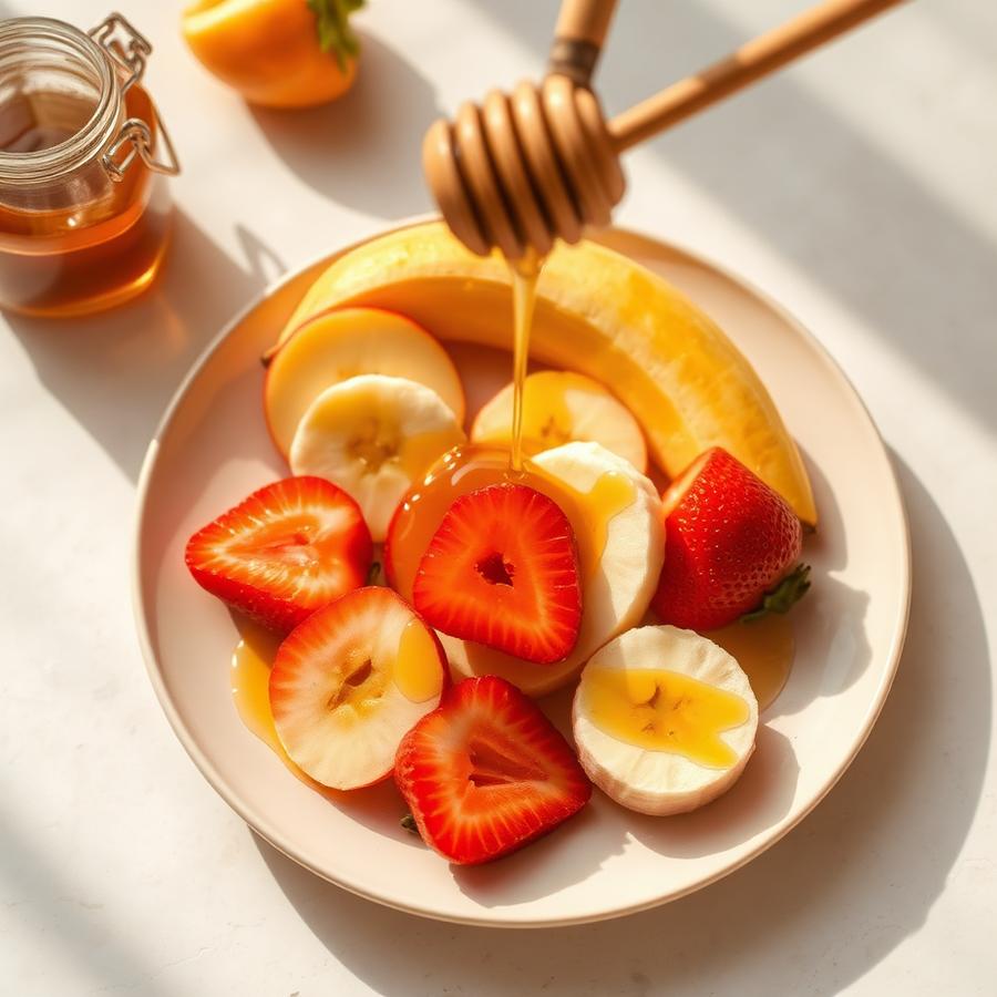 Honey drizzled over fresh fruit