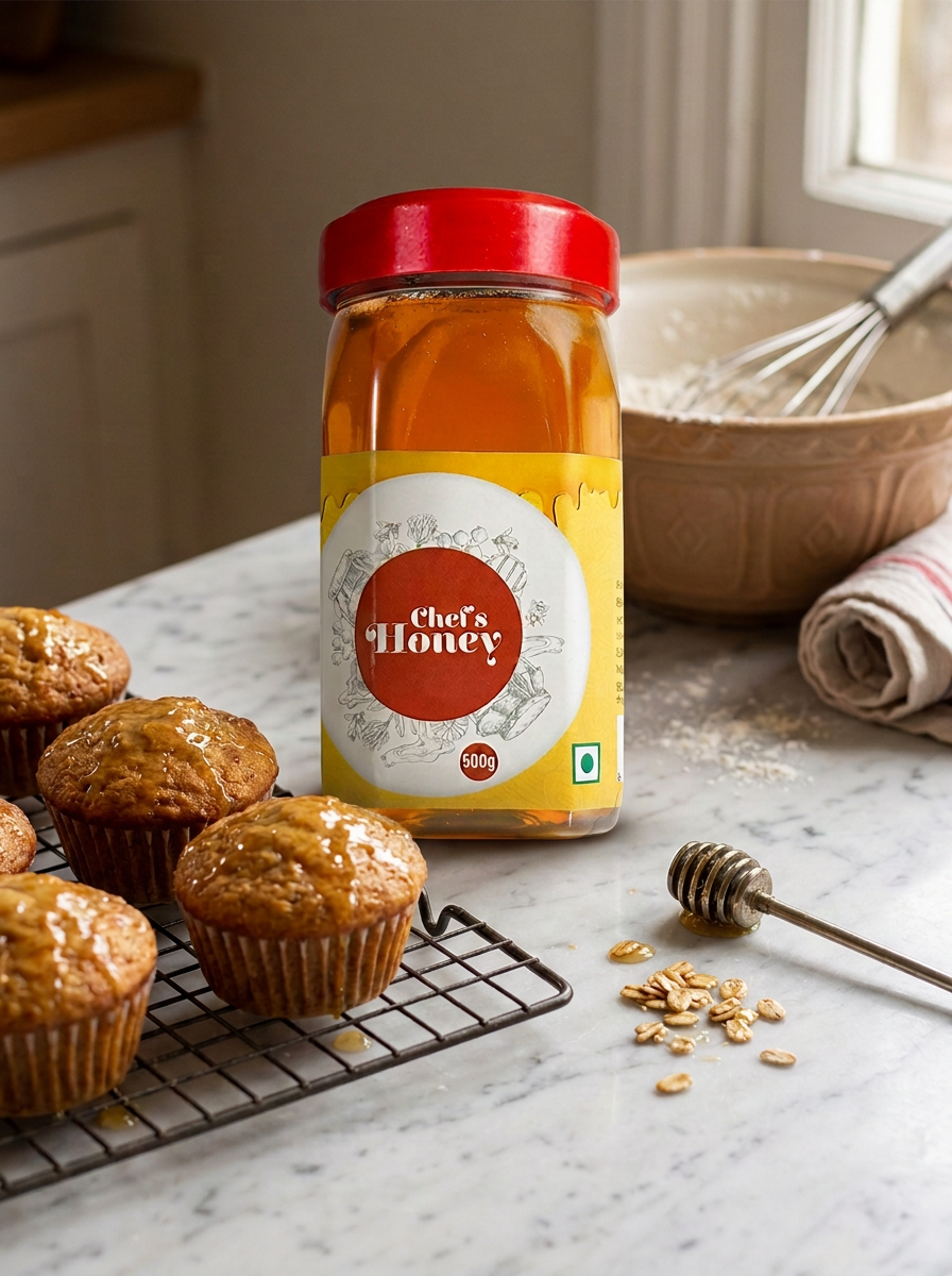 BGood Chef's Honey 500g with honey-glazed muffins