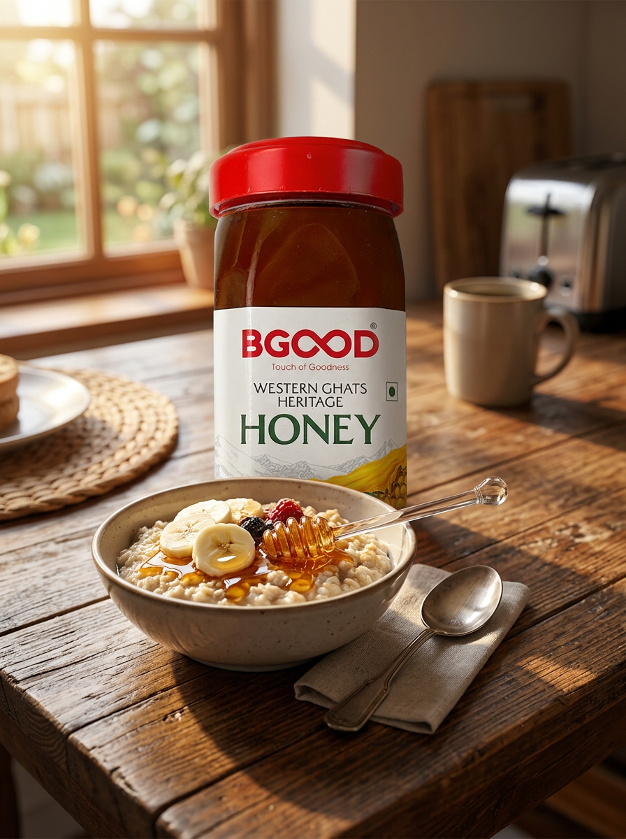 BGood Western Ghats Honey 500g with oatmeal breakfast